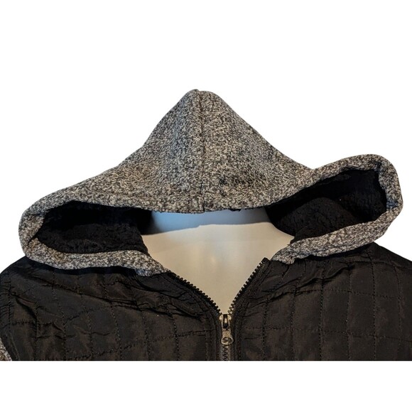 Brooklyn's Best Men's Black White Zip Winter Coat Cotton Polyester Blend Hoodie - Picture 3 of 8